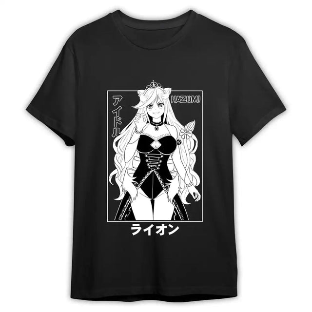 Here at Everythinganimee we have the best anime shirts in the world.
Step into the world of Hazumi with this striking tee that captures the elegance and charisma of your favorite character. Featuring detailed line art of Hazumi in her idol form, this shirt showcases her confident pose.