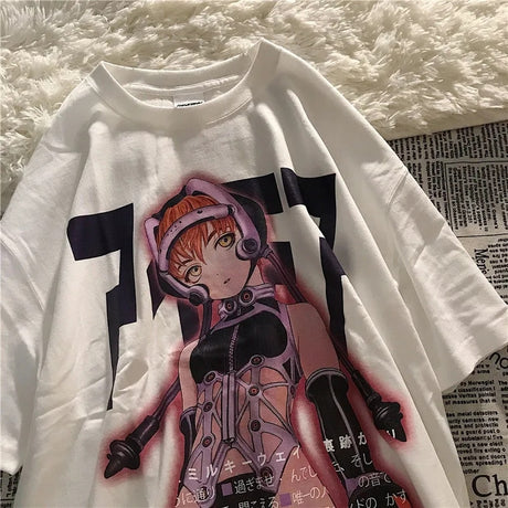 Women Clothing Summer T-shirt Streetwear Clothes Punk Top Shirt Japanese Anime Mechanical Girly Print T-shirt Casual Harajuku, everythinganimee