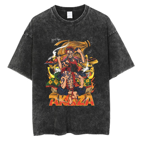 Demon Slayer T Shirt 100%Cotton Anime Kimetsu No Yaiba Washed Tshirt Men Women Vintage Black Tops Summer Manga Casual Tees, everythinganimee