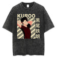 Anime Haikyuu Acid Washed Cotton T-shirts Vintage Black Men's Clothing Hip Hop Streetwear Harajuku Shirts Unisex Tops Tees, everythinganimee