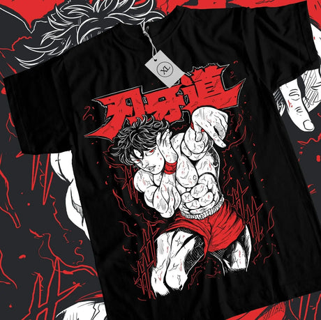 Here at Everythinganimee we have the best anime shirts in the world. 
Unleash the ferocity of Yujiro Hanma with this bold Baki tee. Featuring the iconic character in a dynamic, action-packed pose, this shirt brings the intensity of the Baki series to life.