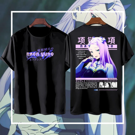 Here at Everythinganimee we have the best anime shirts in the world.
Show your admiration for the stunning and confident Naon Yuno with this stylish tee. The bold artwork highlights Yuno’s obsession with all things beautiful, including herself. A must-have for fans of her captivating personality.