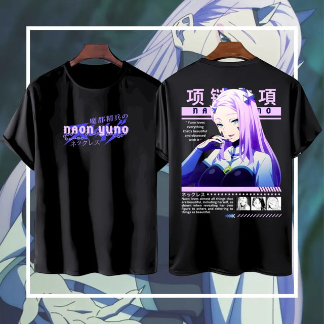 Here at Everythinganimee we have the best anime shirts in the world.
Show your admiration for the stunning and confident Naon Yuno with this stylish tee. The bold artwork highlights Yuno’s obsession with all things beautiful, including herself. A must-have for fans of her captivating personality.