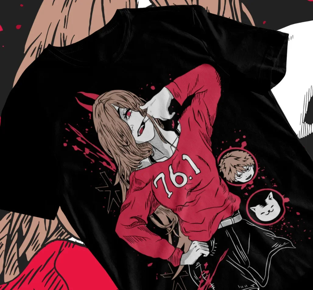 Here at Everythinganimee we have only the best anime merch! Free Global Shipping.
Embrace the chaos with this Chainsaw Man t-shirt featuring the devilish Power!