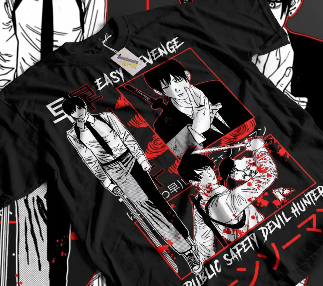 Here at Everythinganimee we have only the best anime merch! Free Global Shipping.
Unleash the power of the Public Safety Devil Hunters with this striking Aki Hayakawa Chainsaw Man t-shirt!