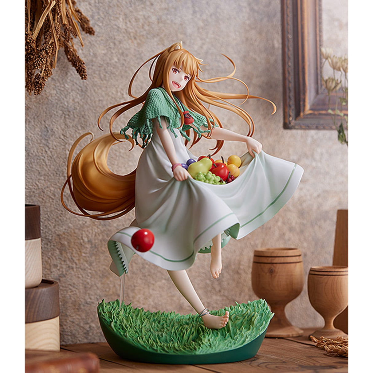 Graceful Harvest: Holo in Verdant Dress with Fruit