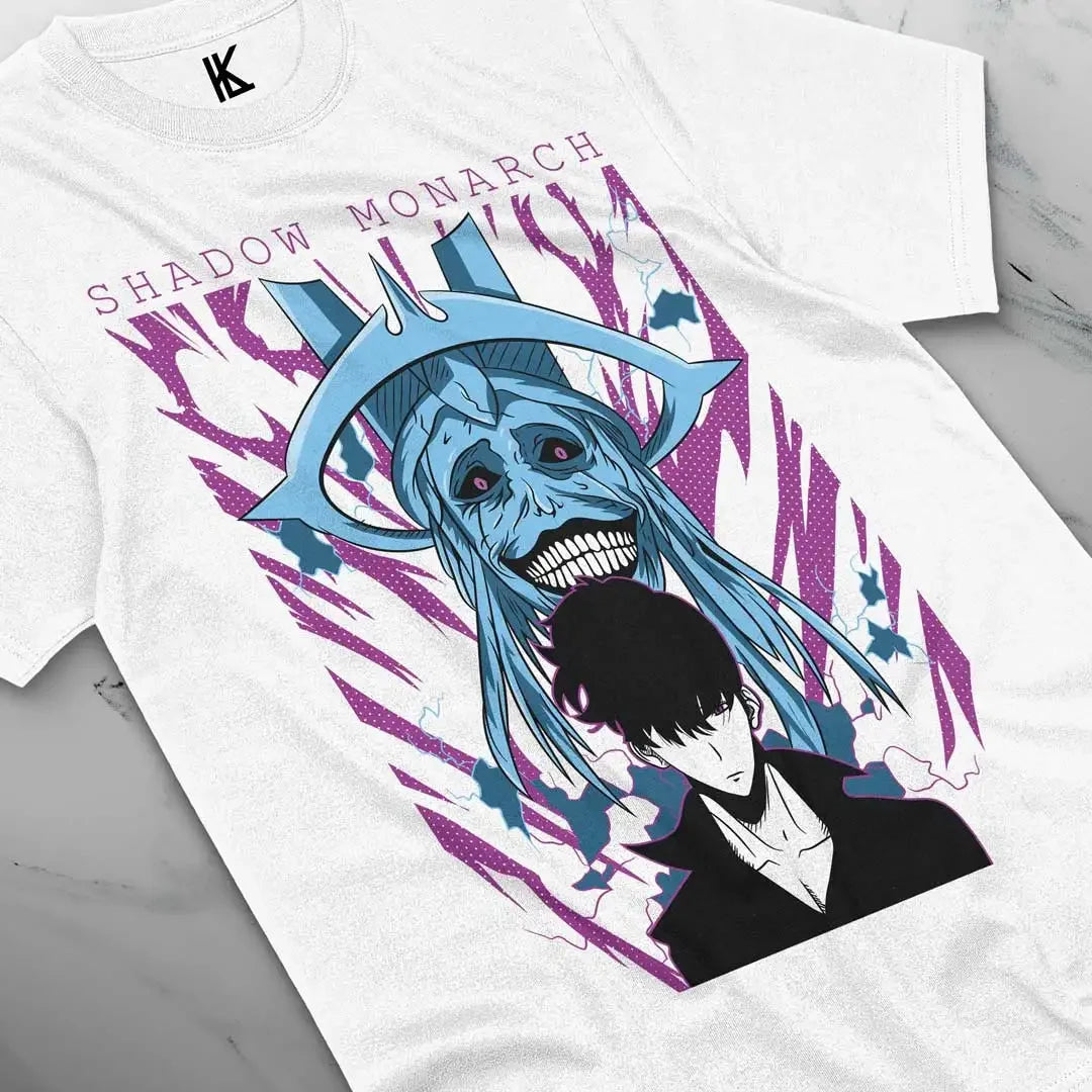 Here at Everythinganimee we have the best anime shirts in the world.
Step into the realm of darkness with the Shadow Monarch Tee, inspired by the powerful and enigmatic protagonist of Solo Leveling.