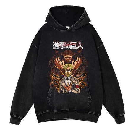 Attack on Titan Washed Black Streetwear Cotton Vintage Hoodie