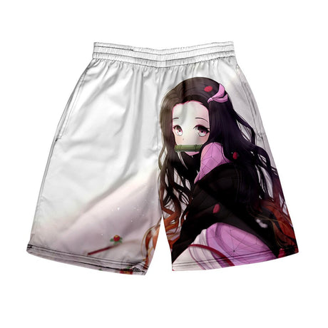 Anime Demon Slayer Beach Shorts Tanjiro Nezuko Casual 3D Printed Beach Pants for Men Women Kids Harajuku Streetwear Loose Short, everythinganimee