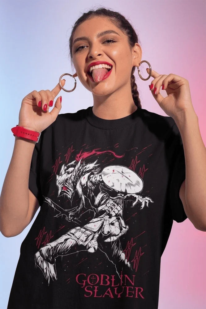 This tee captures the magic of Goblin Slayer. If you're looking for more Goblin Slayer merch, we have it all! Check out our anime merch now—free shipping!