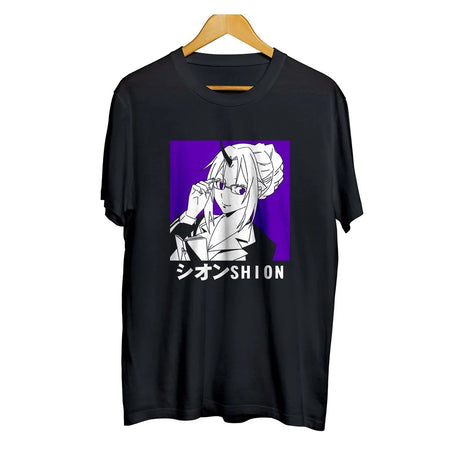 Here at Everythinganimee we have the best anime shirts in the world.
Step into the world of Shion with this sleek and sophisticated tee, featuring Shion in her iconic glasses pose. This stylish design is perfect for fans of sharp aesthetics and elegance, blending anime and class in one.
