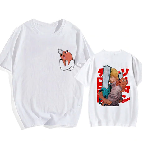 Here at Everythinganimee we only have the best shirts in the world! Unleash your inner cuteness with the Chainsaw Man Tee, featuring an iconic, vibrant design from Chainsaw Man that anime fans will instantly recognize.