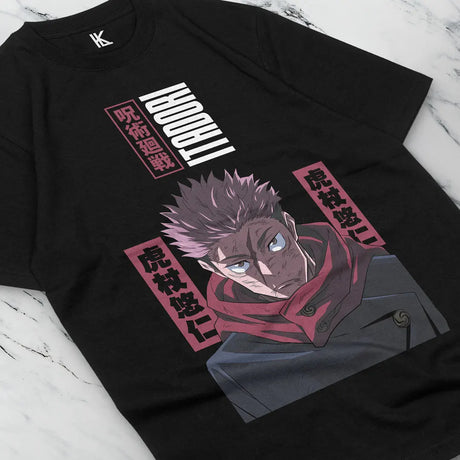 Immerse yourself in this striking Itadori Tee, perfect for anime fans. Looking for more Jujutsu Kaisen merch? Explore our full collection of anime merch now!