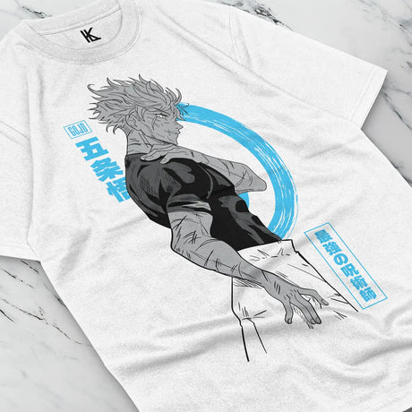 Here at Everythinganimee we have the best anime shirts in the world.
Step into the world of Jujutsu Kaisen with the Gojo Satoru Infinity Strike Tee. This sleek design showcases Gojo Satoru, the unrivaled sorcerer, in a dynamic pose, capturing his iconic limitless energy.