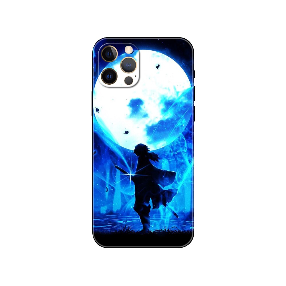 Demon Slayer Kimetsu No Yaiba phone case for iphone 14 se 6 6s 7 8 plus x 10 XR XS 11 12 13 mini pro MAX black tpu back cover, everythinganimee