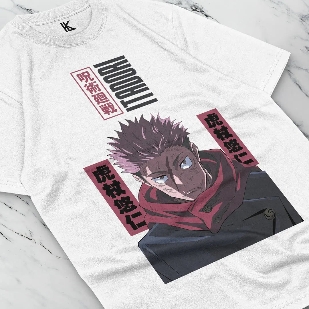 Immerse yourself in this striking Itadori Tee, perfect for anime fans. Looking for more Jujutsu Kaisen merch? Explore our full collection of anime merch now!