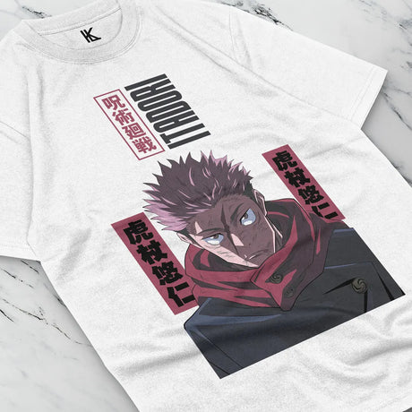 Immerse yourself in this striking Itadori Tee, perfect for anime fans. Looking for more Jujutsu Kaisen merch? Explore our full collection of anime merch now!