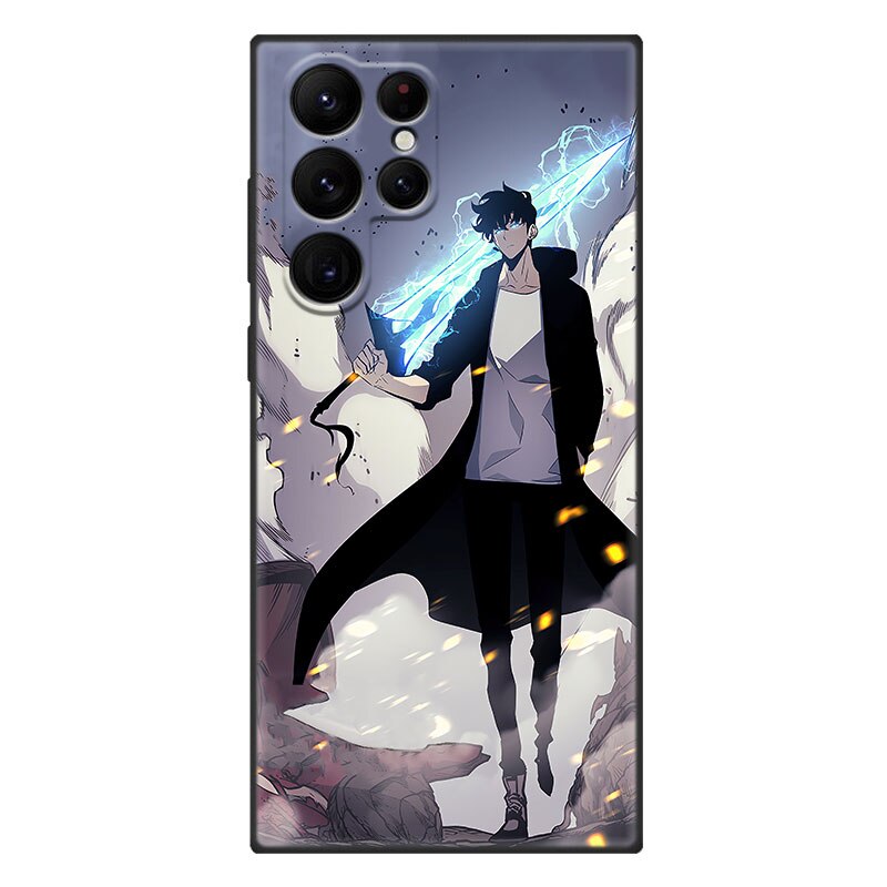 Anime Solo Leveling Phone Case For Samsung Galaxy S23 S22 S21 Ultra S20 FE 5G S10E S10 Lite S9 S8 Plus S7 Edge Black Cover, everythinganimee