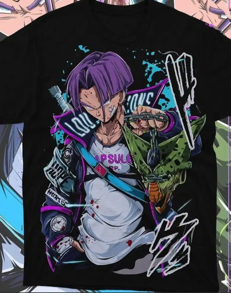 Here at Everythinganimee we only have the best shirts in the world! Unleash the power of Future Trunks with this bold and dynamic tee, showcasing Trunks in his most fierce form, ready to take on any challenge. The design captures his iconic look, complete with his signature sword and a rebellious attitude,
