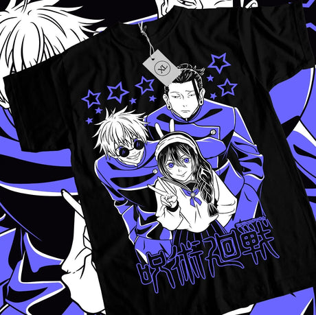 Here at Everythinganimee we have only the best anime merch! Free Global Shipping.
Step into the world of Jujutsu Kaisen with this stylish and captivating black t-shirt featuring Geto Suguru, Gojo Satoru, and a charming anime girl.