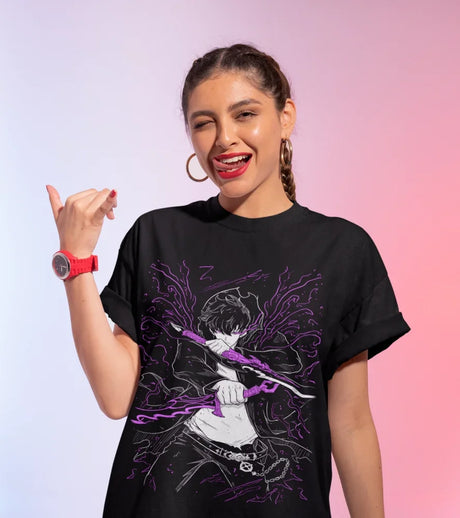 This shirt captures the magic of Sung Jinwoo. If you're looking for more Solo Leveling merch, we have it all! Check out our anime merch now—free shipping!