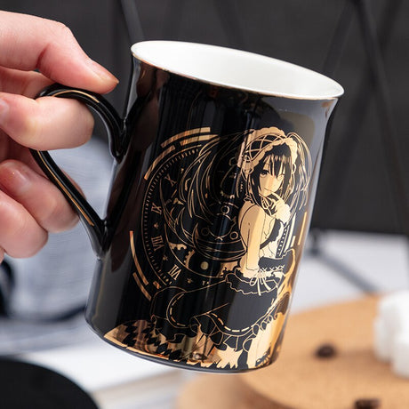 Japan Anime DATE A LIVE Mug Tokisaki Kurumi Cartoon Cup with Lid Spoon Ceramic Tea Coffee Cups Milk Beer Drinkware Cosplay Props, everythinganimee