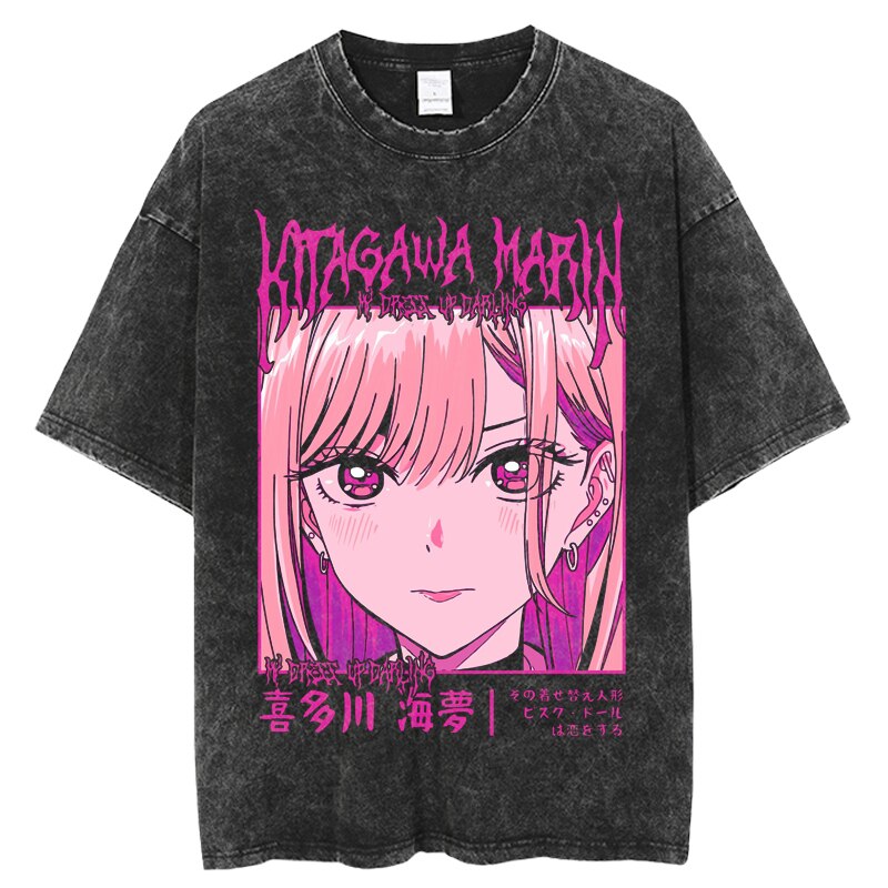 Anime My Dress Up Darling Harajuku T Shirt Men Hip Hop Vintage Washed 100% Cotton Streetwear Short Sleeve Graphic Unisex T-Shirt, everythinganimee