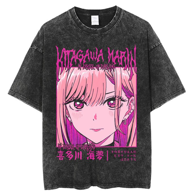 Anime My Dress Up Darling Harajuku T Shirt Men Hip Hop Vintage Washed 100% Cotton Streetwear Short Sleeve Graphic Unisex T-Shirt, everythinganimee
