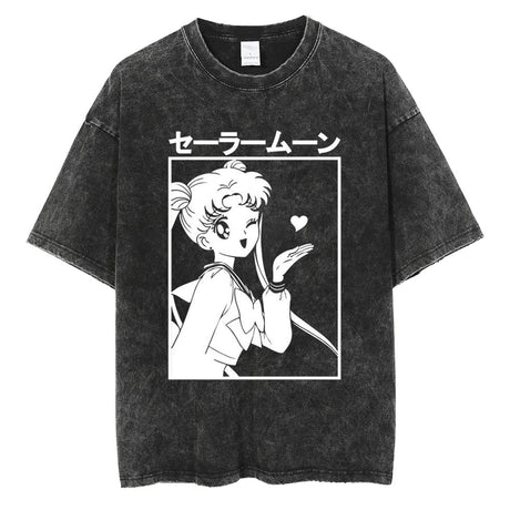 Men Hip Hop Streetwear Black T-Shirt Japanese Anime Sailor Moon Vintage T Shirt Summer Harajuku Cotton Tshirt Short Sleeve Tops, everythinganimee