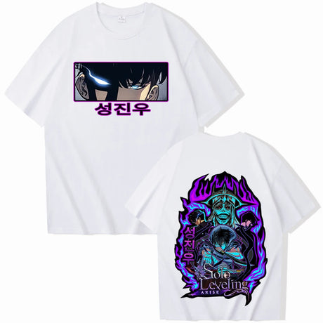 This tees captures the magic of Sung Jin-Woo. If you're looking for more Solo Leveling merch, we have it all! Check out our anime merch now—free shipping!