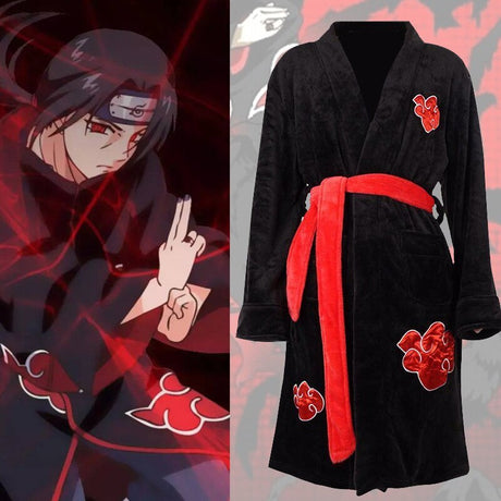 Naruto anime peripheral cosplay nightgown Uchiha Itachi bathrobe Sasuke flannel lengthened thick cute cartoon creative bathrobs, everythinganimee,