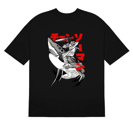 Here at Everythinganimee we have the best anime shirts in the world.
Embrace the fierce energy of Chainsaw Man with this epic Shark Ride Tee! Featuring a jaw-dropping graphic of Chainsaw Man riding a shark, this shirt is a must-have for fans of the anime.