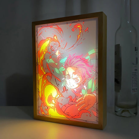 Anime Light Photo Frame Demon Slayer for Home Decoration Manga Wood Table Desk Lamp Anime Light FrameTanjiro Painting Design, everythinganimee