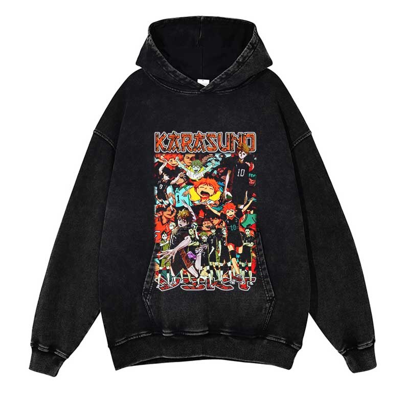 My Hero Academia Washed Black Streetwear Cotton Vintage Hoodie