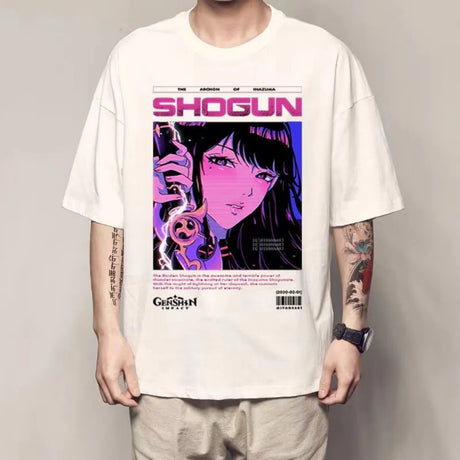 This tee, featuring the formidable Raiden Shogun from the popular game Genshin Impact. If you are looking for more Genshin Impact Merch, We have it all! | Check out all our Anime Merch now!