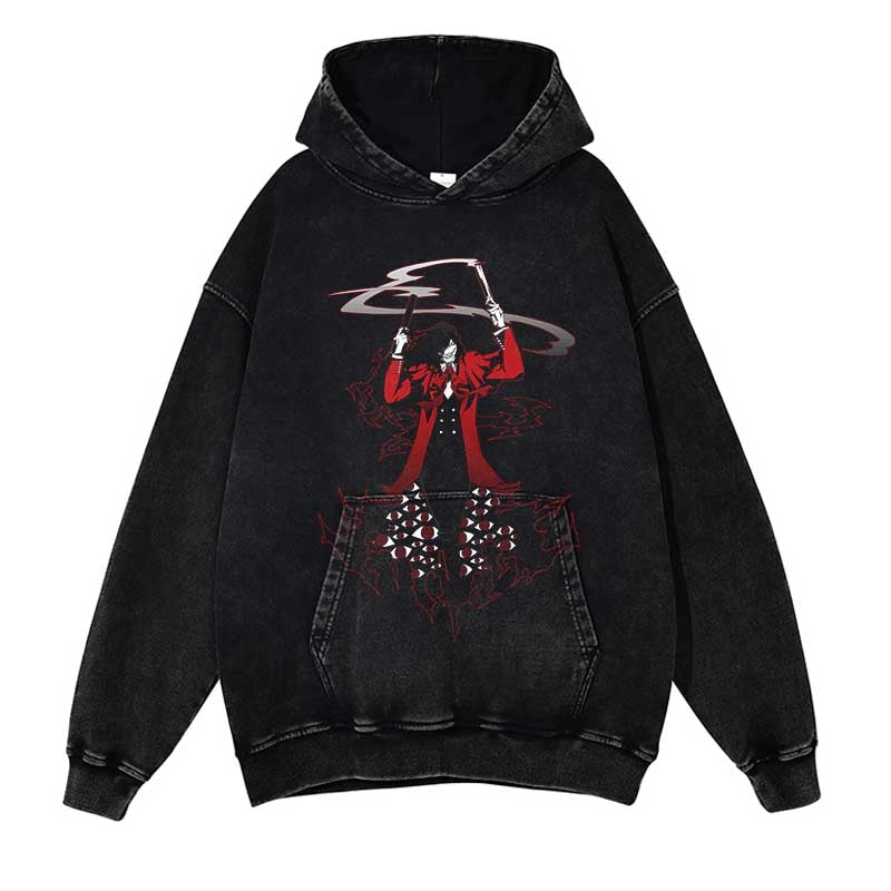 Hellsing Washed Black Streetwear Cotton Vintage Hoodie