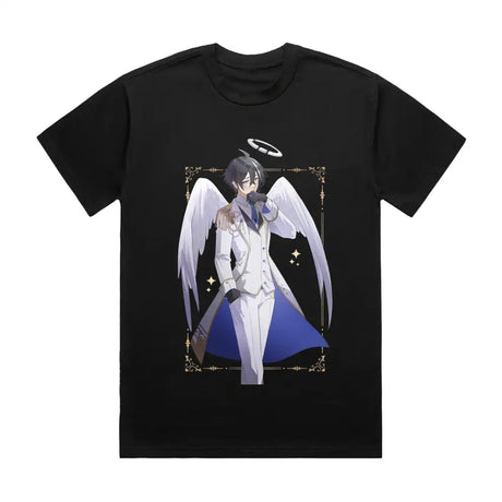 Here at Everythinganimee we have the best anime shirts in the world.
Embrace celestial elegance with the Azeru Heavenly Angel tee, featuring a striking design of Azeru, the angelic character in a regal white and blue suit with majestic wings.