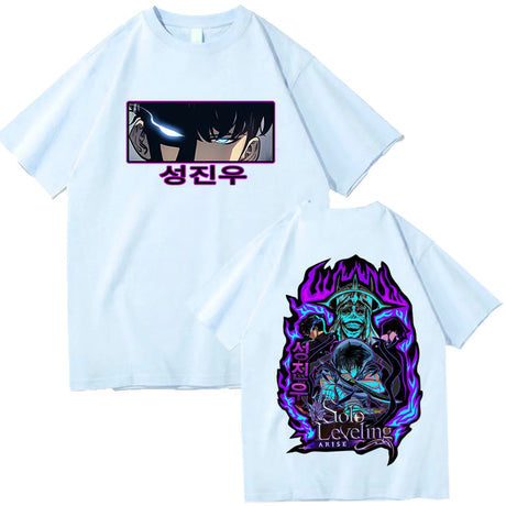This tees captures the magic of Sung Jin-Woo. If you're looking for more Solo Leveling merch, we have it all! Check out our anime merch now—free shipping!