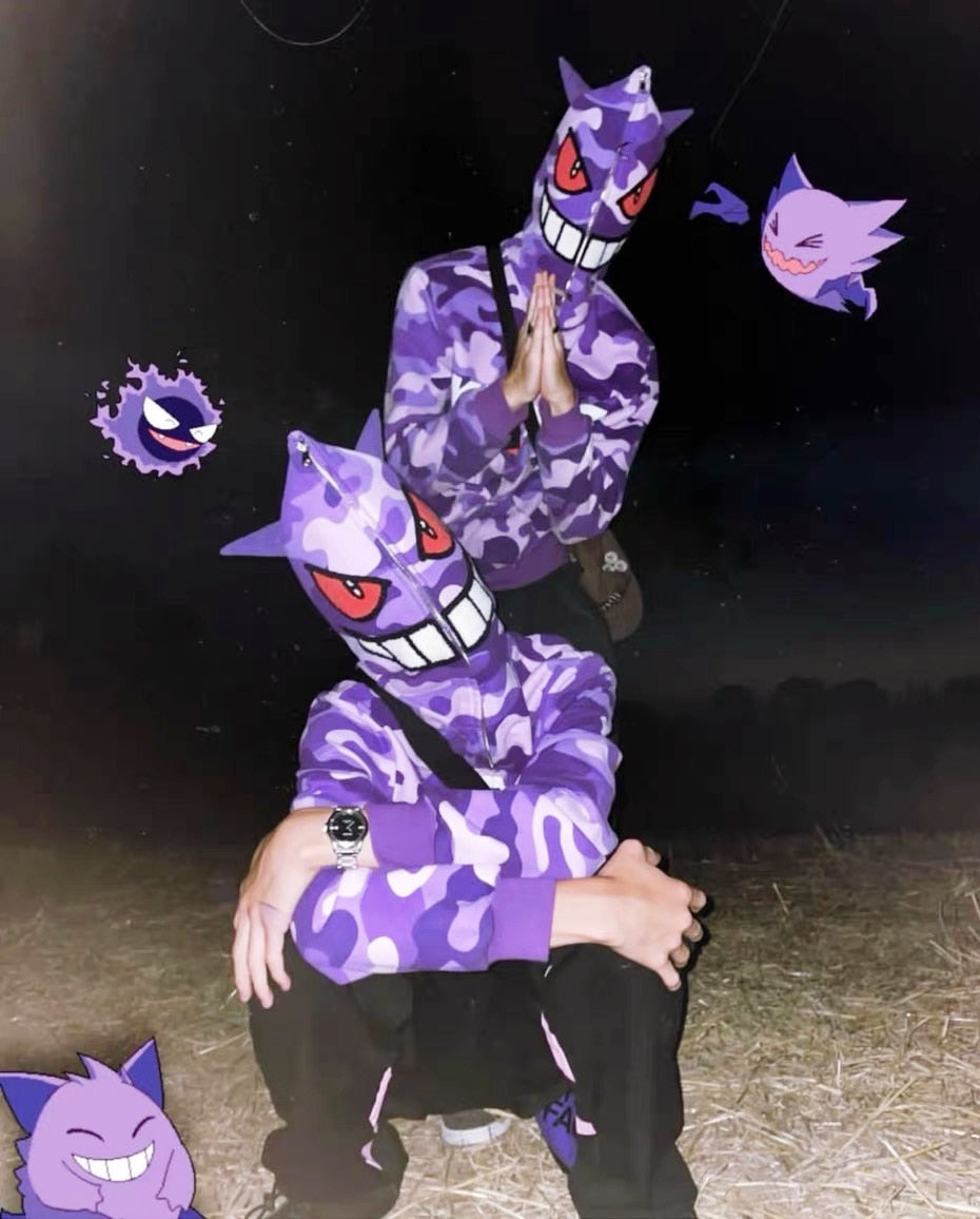 Pokemen Gengar Men Sweatshirt Y2k Demon Letter Print Hoodie Vintage Oversized Zipper Jacket High Quality Harajuku Hoodies Women, everythinganimee