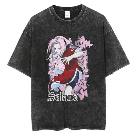 Bring our your inner ninja with our Sakura Haruno Blossom Power Vintage Tee | Here at Everythinganimee we have the worlds best anime merch | Free Global Shipping