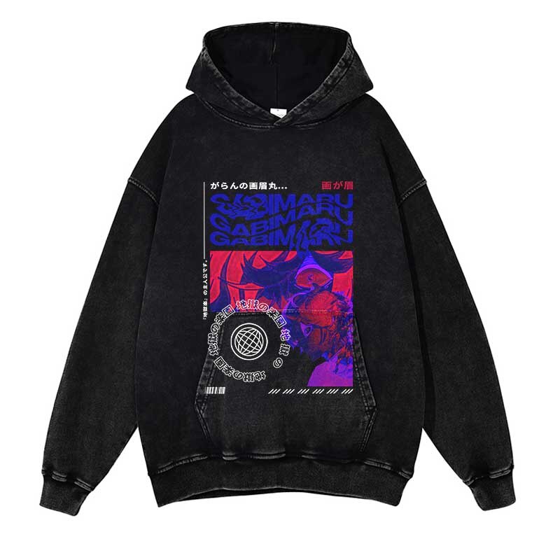 Hell Paradise Washed Black Streetwear Cotton Vintage Hoodie