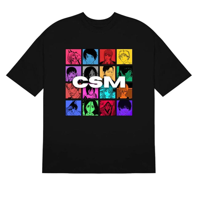 Here at Everythinganimee we have the best anime shirts in the world.
Celebrate the entire cast of Chainsaw Man with this vibrant, colorful tee! Featuring a grid of iconic characters in bold colors, this shirt is perfect for showing off your love for the series in style.