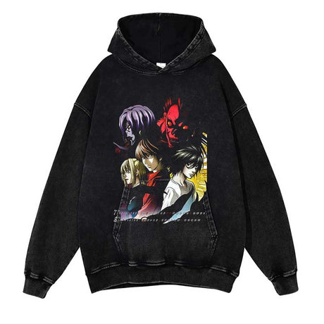 Death Note Washed Black Streetwear Cotton Vintage Hoodie