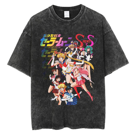 Men Hip Hop Streetwear Black T-Shirt Japanese Anime Sailor Moon Vintage T Shirt Summer Harajuku Cotton Tshirt Short Sleeve Tops, everythinganimee