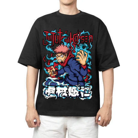 Here at Everythinganimee we have the best anime shirts in the world.
Unleash the power of Yuji Itadori with this electrifying Jujutsu Kaisen tee! Featuring Yuji in full action, surrounded by his fierce cursed energy, this shirt is a must-have for any fan of the hit anime.