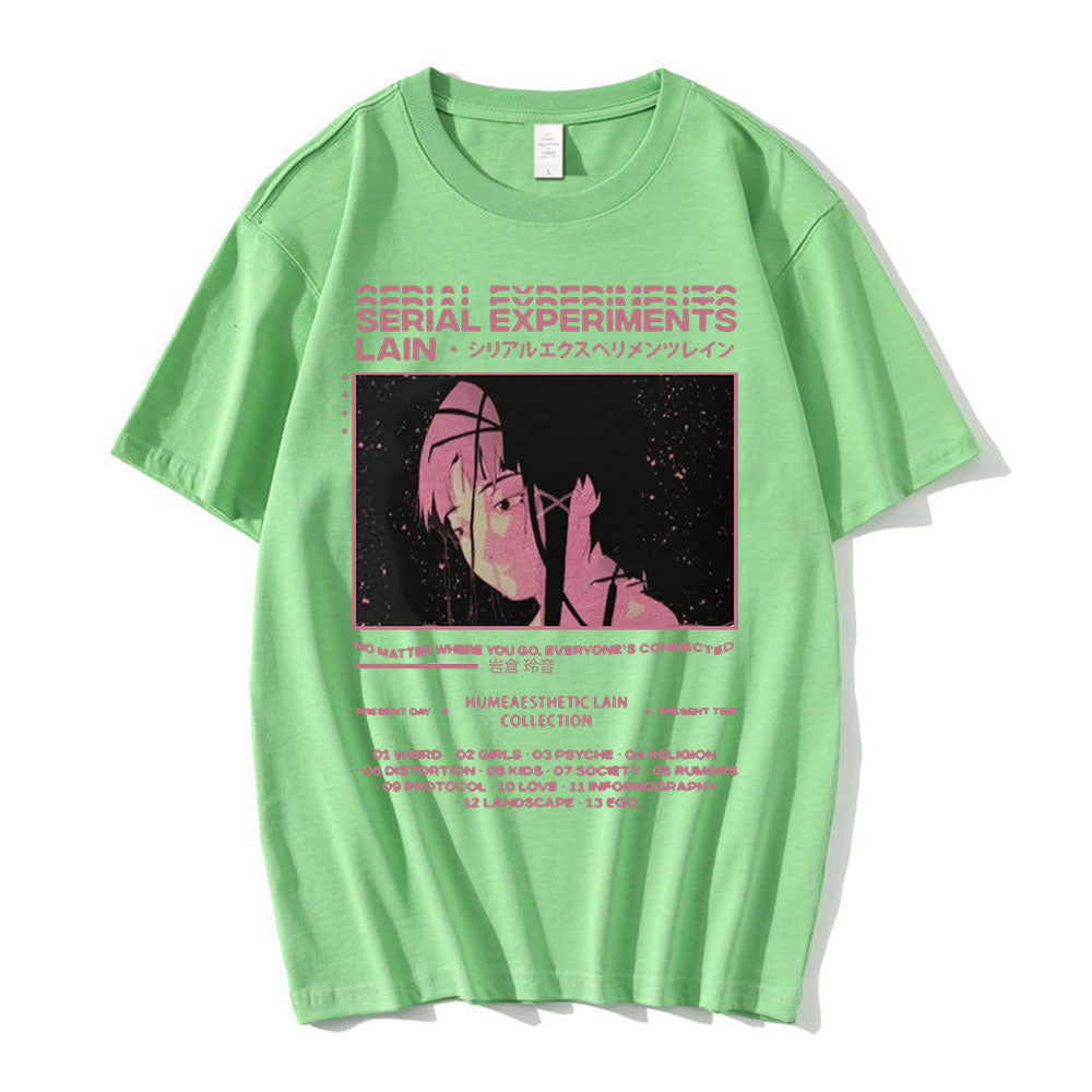 This tee captures the magic of Lain's. If you're looking for more  Serial Experiments merch, we have it all! Check out our anime merch now—free shipping!