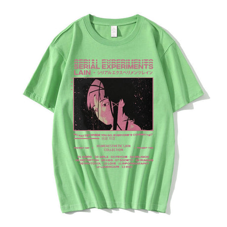 This tee captures the magic of Lain's. If you're looking for more  Serial Experiments merch, we have it all! Check out our anime merch now—free shipping!