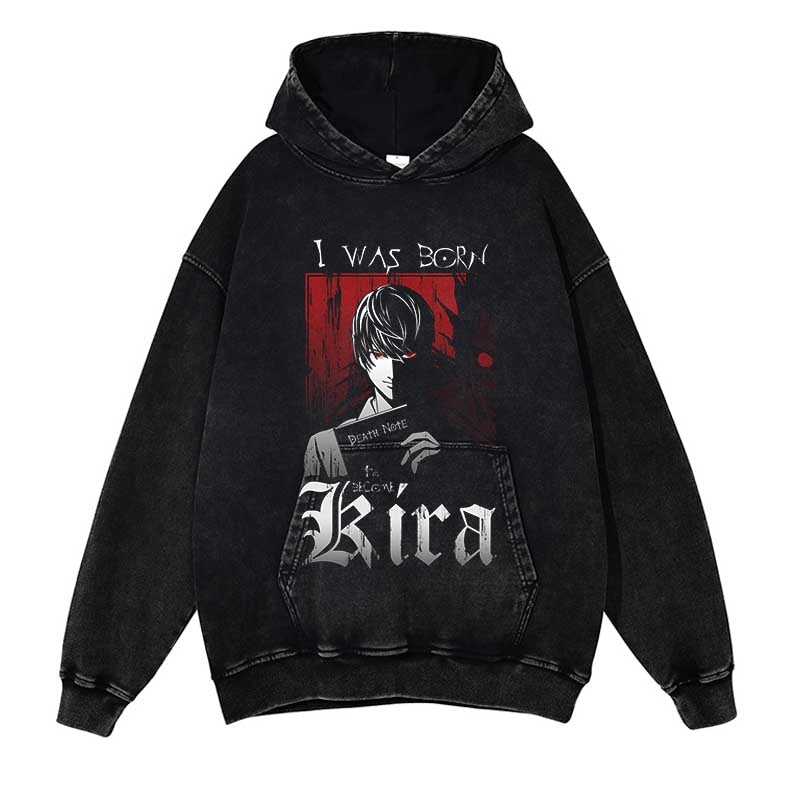 Death Note Washed Black Streetwear Cotton Vintage Hoodie