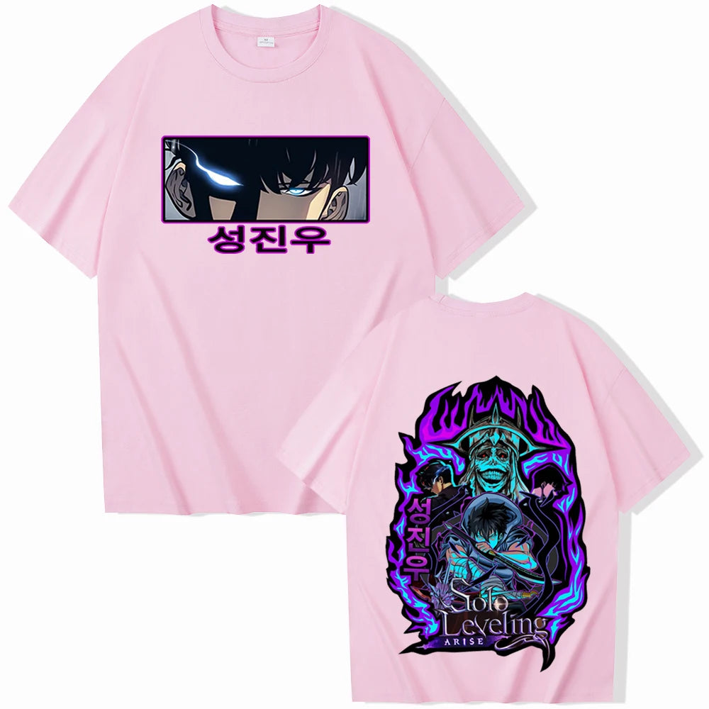This tees captures the magic of Sung Jin-Woo. If you're looking for more Solo Leveling merch, we have it all! Check out our anime merch now—free shipping!