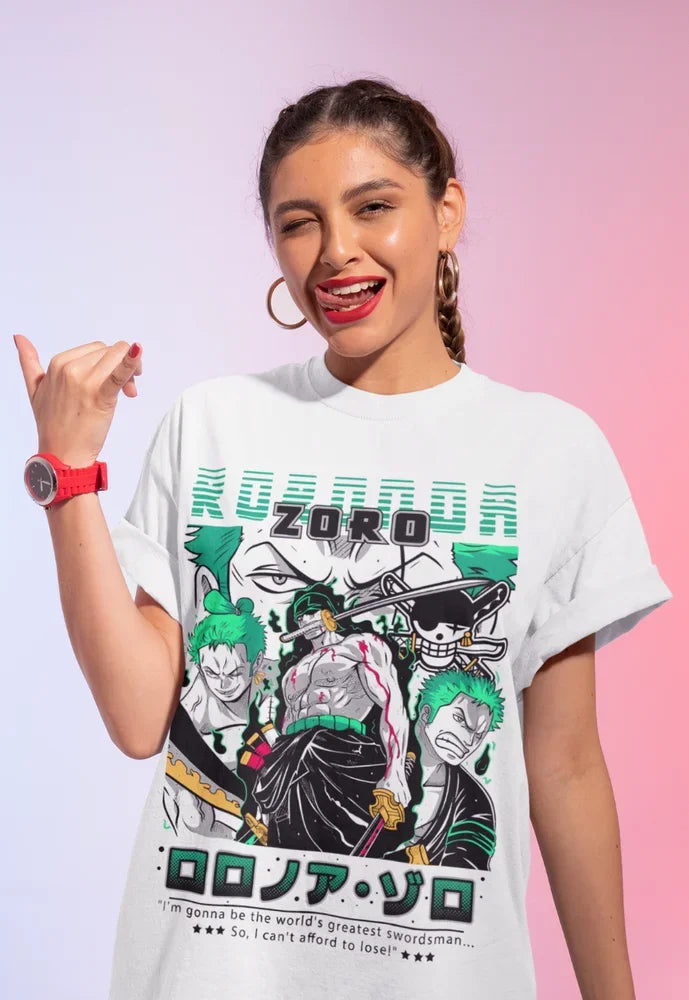 Here at Everythinganimee we have only the best anime merch! Free Global Shipping.
Unleash your inner swordsman with this vibrant and bold Zoro T-shirt! Featuring the iconic Roronoa Zoro from the legendary anime One Piece, this tee is a must-have for any true fan.